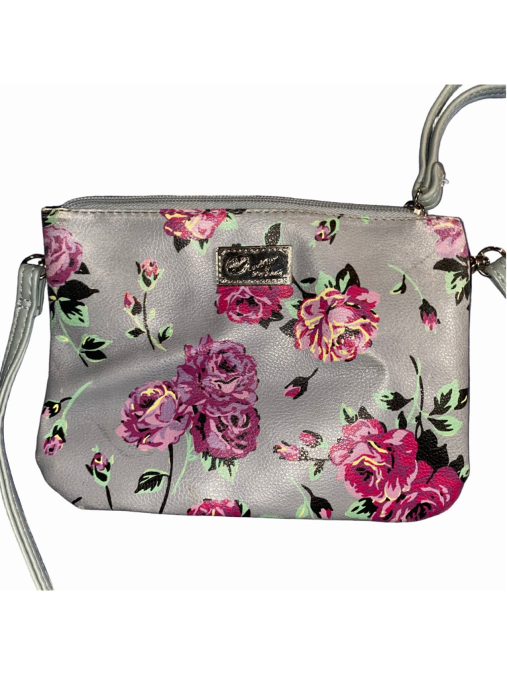 Women's Betsey Johnson Floral Wristlet Clutch Crossbody Bag Grey Pink
